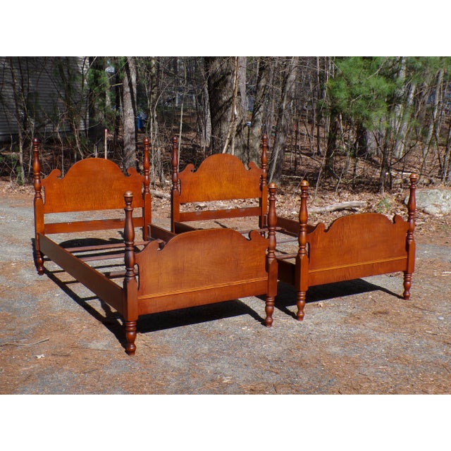 Brown Vintage Pair Atlas Furniture Curly Maple Poster Twin Beds For Sale - Image 8 of 18
