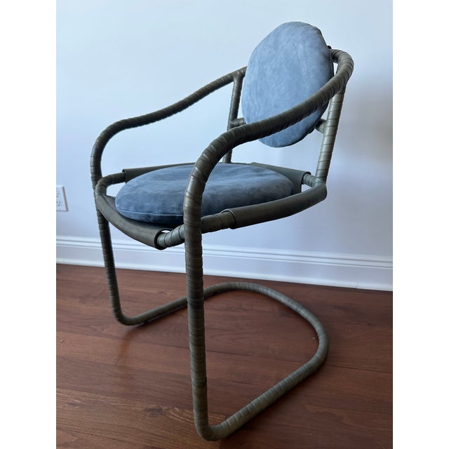 Modern Attributed Ochre Caribou Leather Chairs Set of 3 For Sale - Image 3 of 11