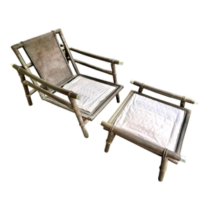 1950s Ficks Reed Rattan Campaign Style Far Horizons Lounge Chair & Ottoman by John Wisner