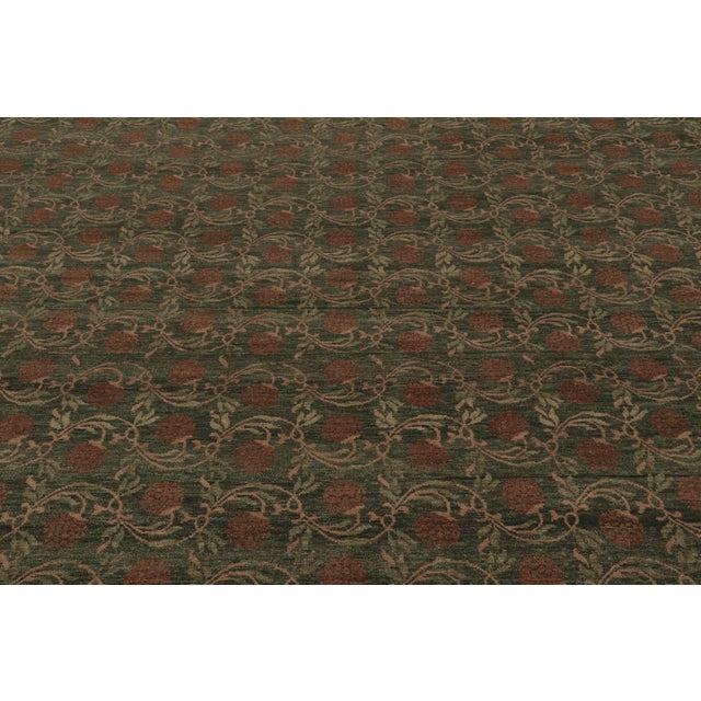 Rug & Kilim Rug & Kilim’s Modern Block Print Rug Design With Green and Brown Floral Motifs For Sale - Image 4 of 8