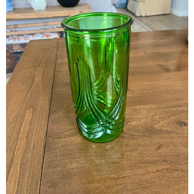1970s Vintage Hoosier Green Glass Art Deco Vase For Sale - Image 5 of 5