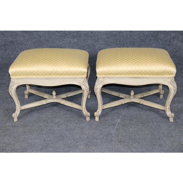 1950s 1950's Pair Louis XV Style Painted Decorated Benches For Sale - Image 5 of 11