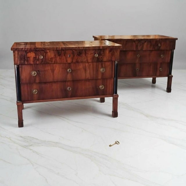Empire Chests of Drawers Veneered in Walnut, 1820s, Set of 2 For Sale - Image 6 of 7
