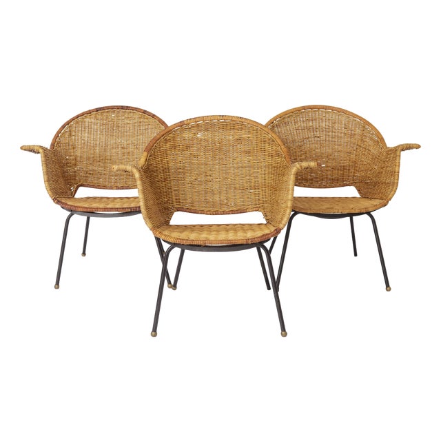 Vintage Basket Chairs by Gianfranco Legler, 1950s, Set of 3 For Sale