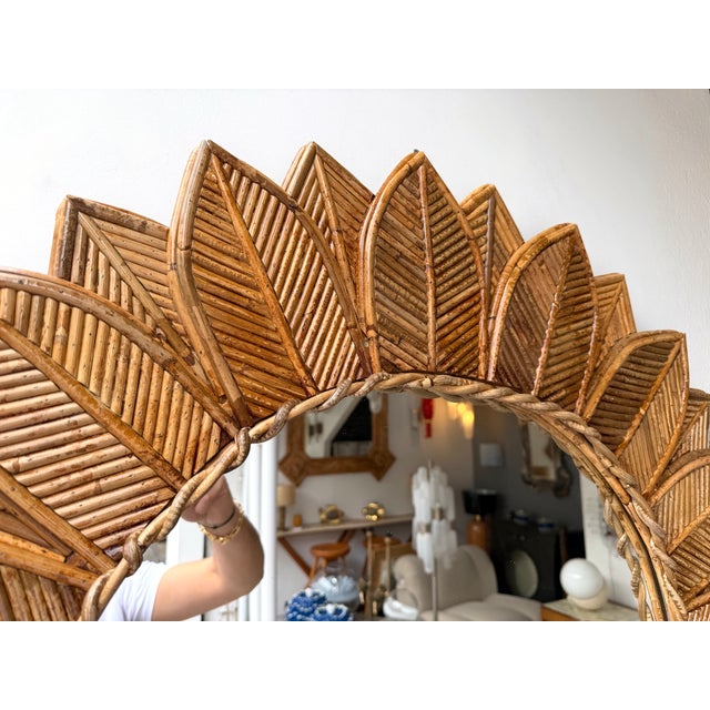 Wood Rattan Sunflower Mirror by Vivai Del Sud. Italy, 1970s For Sale - Image 7 of 11