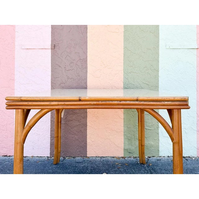 Palm Beach Regency Vintage Florida Flip Top Rattan Game Table For Sale - Image 4 of 12