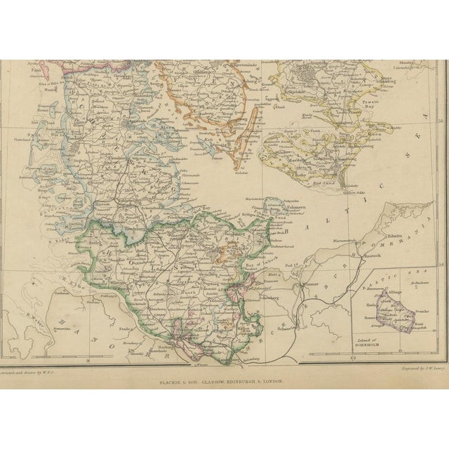 Paper Denmark with Schleswig & Holstein, Iceland, Greenland, Antique Map, Blackie 1860 For Sale - Image 7 of 10