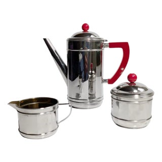 Art Deco Chrome Coffee Service Set with Bakelite, 1930s, Set of 3 For Sale