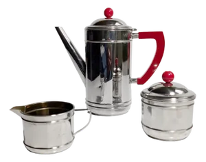 Art Deco Chrome Coffee Service Set with Bakelite, 1930s, Set of 3