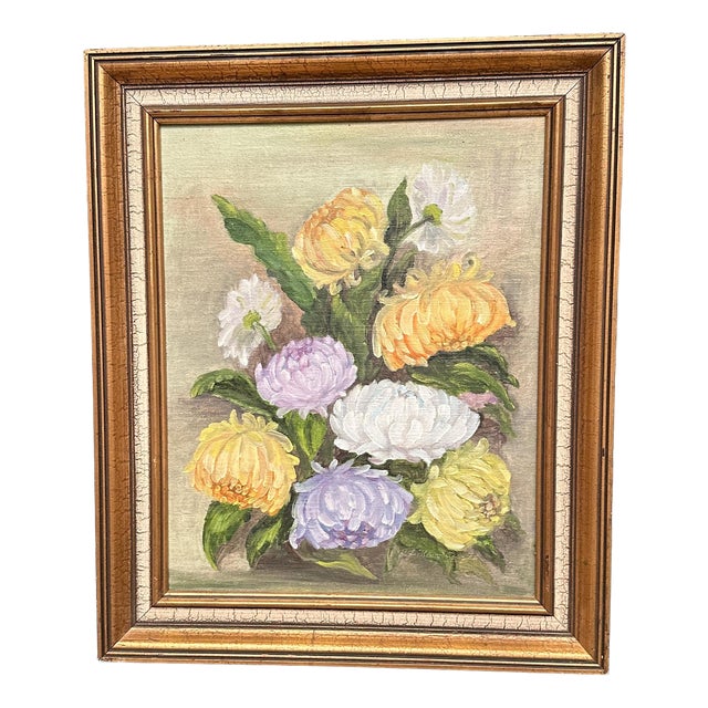 k.l. Koivisto, Chrysanthemums, 1976, Oil on Canvas, Framed For Sale