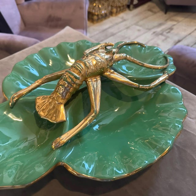 1950s Green and Gold Ceramic Centerpiece by Maioliche Artistiche Sestesi For Sale - Image 4 of 14