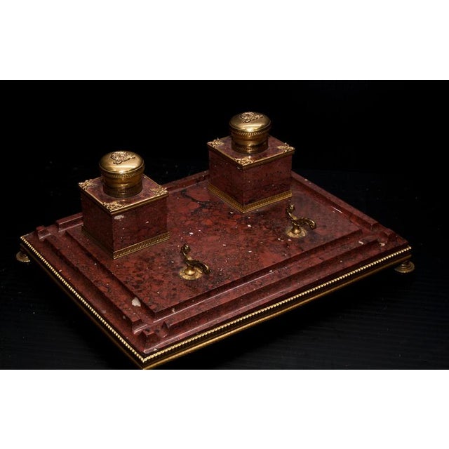 19th Century Louis Philippe Inkwell in Red Marble and Gilt Bronze For Sale - Image 3 of 5