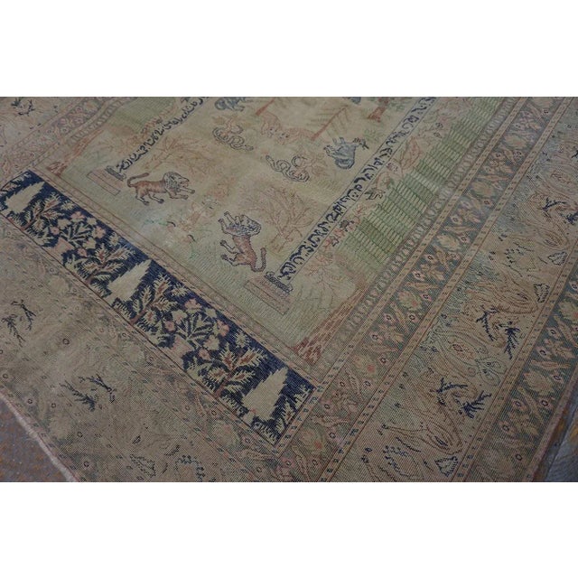 1920s Antique Beige Cypress Trees Animals Panderma Kayseri Turkish Knotted Rug For Sale - Image 12 of 12