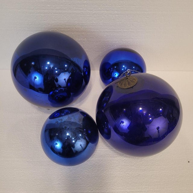 Late 19th Century Indigo Blue Spheres in Eglomisé Glass, France, 1930s, Set of 4 For Sale - Image 10 of 18