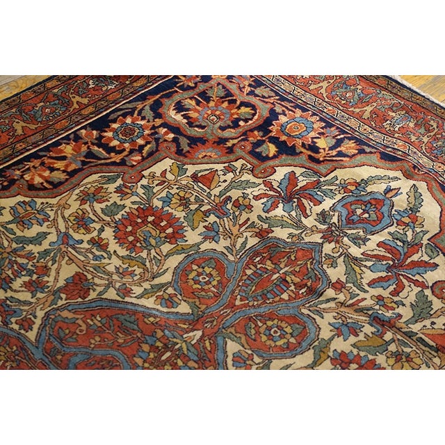Traditional 1880s Ivory Red Medallion Antique Sarouk Farahan Rug 4'8" X 6'4" Hand Knotted Wool Carpet For Sale - Image 3 of 7