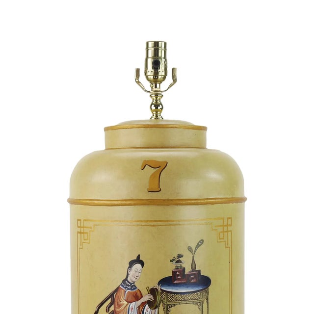 Chinoiserie 1990s English Chinoiserie Hand-Painted Toleware Tea Caddy Lamps For Sale - Image 3 of 6