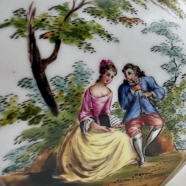 Ceramic Porcelain Vases with Yellow Ground and Watteau Scenes from Helena Wolfsohn Dresden, 1875, Set of 2 For Sale - Image 7 of 13