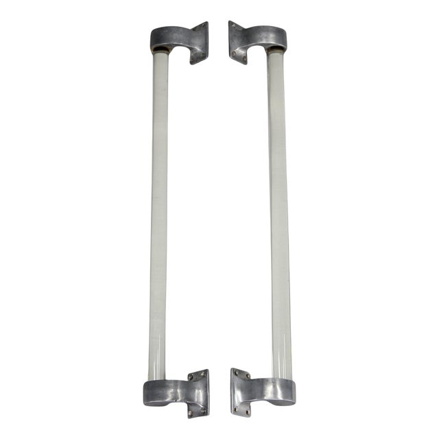 Vintage Art Deco Clear Glass Handles with Metal Mounts, 1930s, Set of 2 For Sale