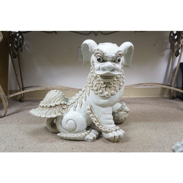 Late 20th Century Vintage Chinese Chinoiserie Foo Dogs Fu Guardian Lion Statues 23" For Sale - Image 5 of 16