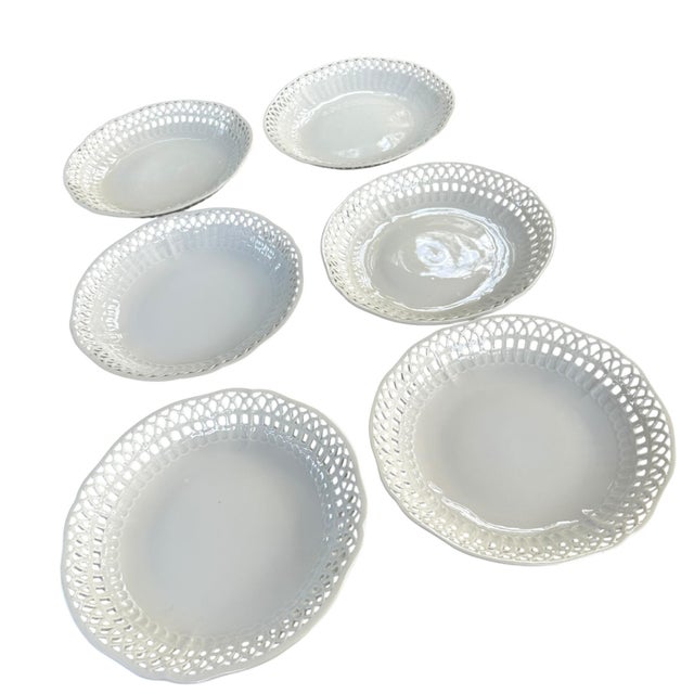 Traditional Antique KPM Reticulated Pierced Porcelain Basketweave Pastry Bowls - Set of 6 For Sale - Image 3 of 11
