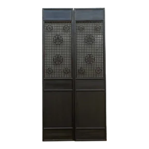 Pair of Tall Antique Black Lattice Screens