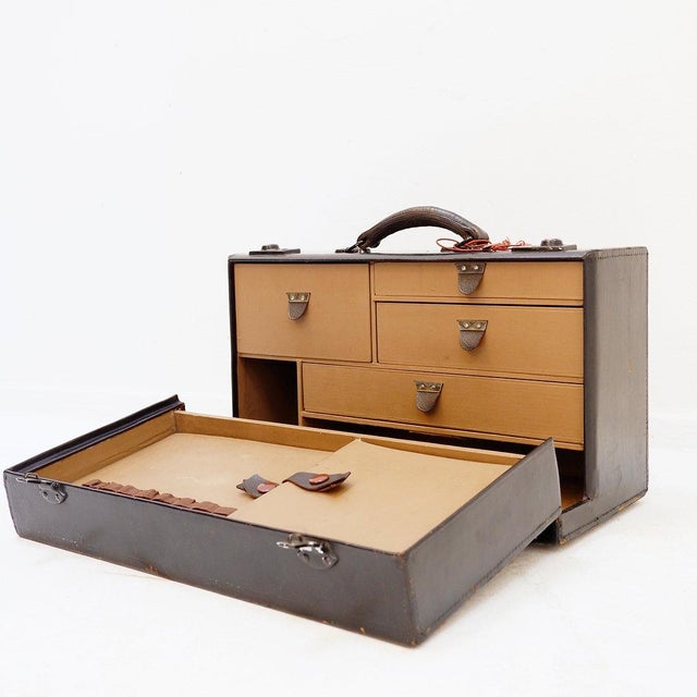 Beige Mid-Century Black Leather Doctor's Case For Sale - Image 8 of 16
