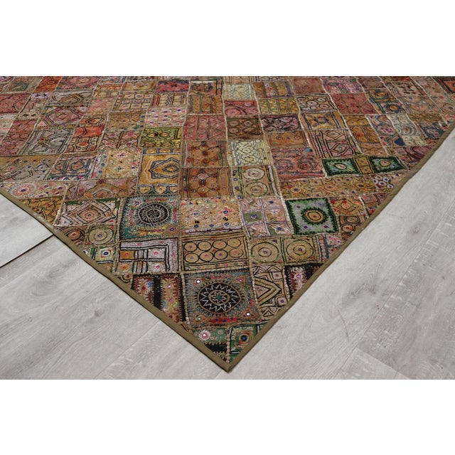 Brown Vintage Embroidered Patchwork Wall Tapestry, 1950s For Sale - Image 8 of 16