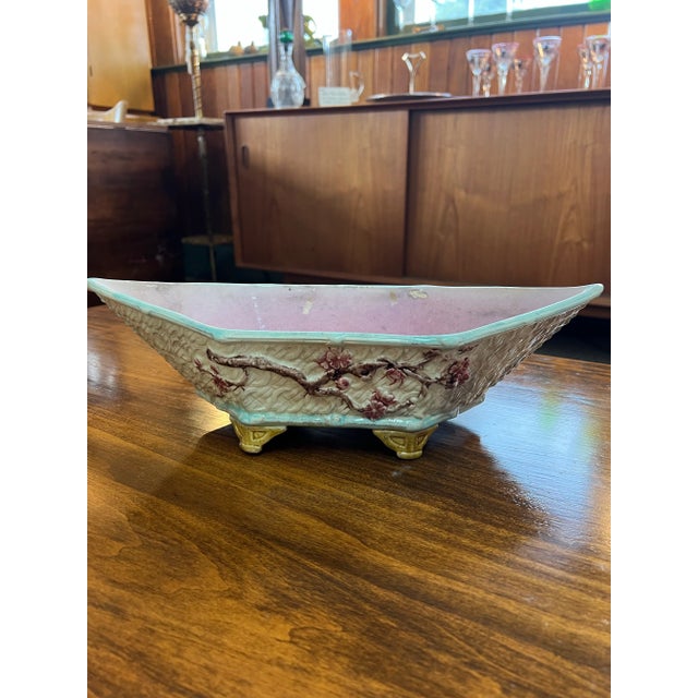 Rare 1870-1880's Joseph Holdcroft Dogwood Majolica Basket. Some crazing to inside of vessel, please see pictures. Two...