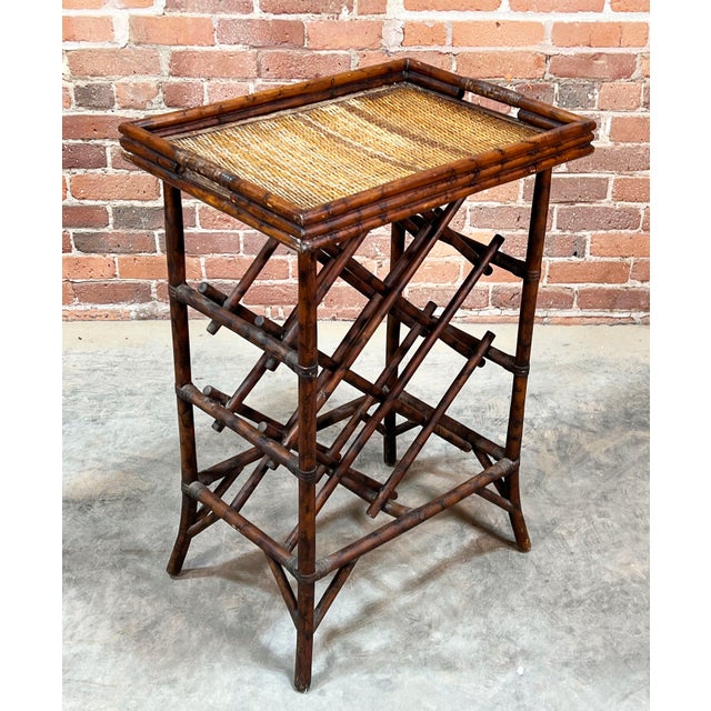 Vintage Hollywood Regency / Chinoiserie Burnt Bamboo & Rattan Wine Rack For Sale - Image 11 of 11