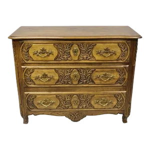 Early 20th Century Baker French Country Provincial Style Carved Oak Wood Bachelor Chest of Drawers