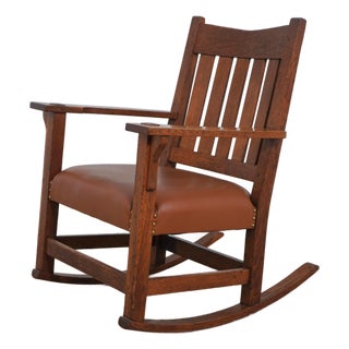 Antique L&jg Stickley Leather Seat Rocking Chair For Sale