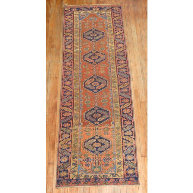 Narrow Antique Persian Heriz Runner For Sale In New York - Image 6 of 6