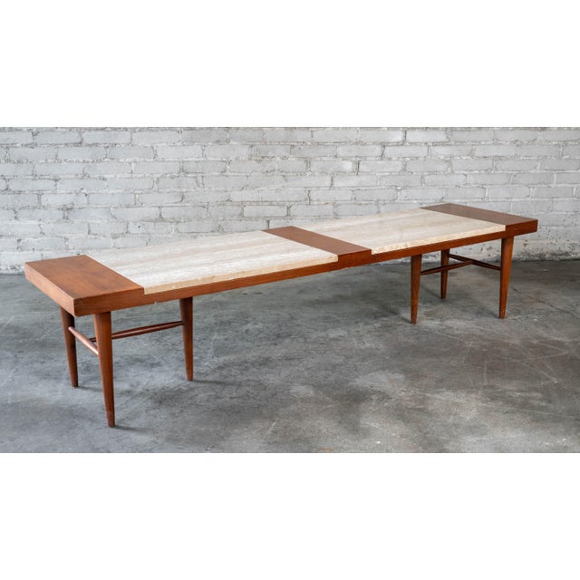 1960s American of Martinsville Walnut & Travertine Coffee Table For Sale - Image 10 of 13