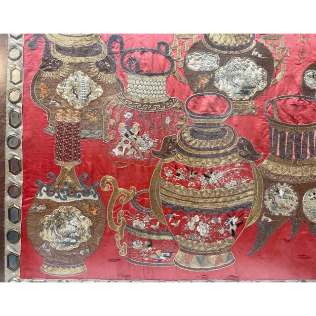 Huge Antique 1800's Chinese Altar Table Banner Embroidery Tapestry Needlepoint For Sale - Image 4 of 18