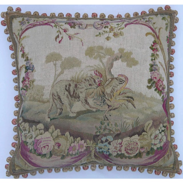 1820 Antique French Tapestry Pillow - 23'' X 22'' For Sale In Los Angeles - Image 6 of 6