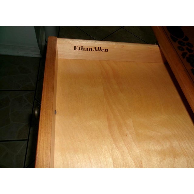 1980s Vintage Ethan Allen Stenciled Drop Leaf Tea Cart and Chair For Sale - Image 5 of 5