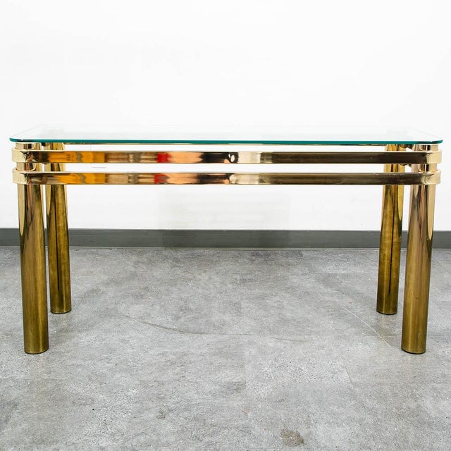 Vintage brass console/sofa table with glass top surface. Unmarked example.
