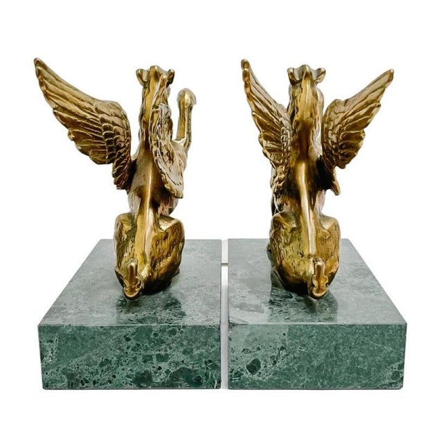 1970s 1970s Brass Griffins on Green Marble Bases Bookends - A Pair For Sale - Image 5 of 8