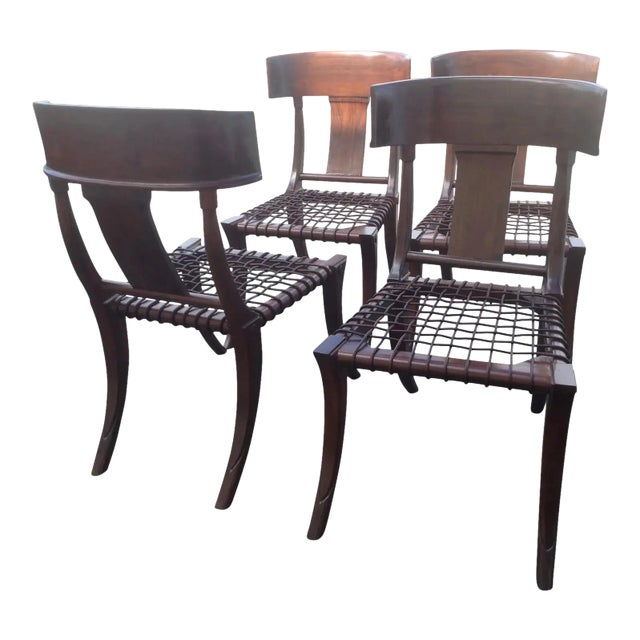 Modern Mid Century Klismos Style Walnut Dining Chairs - Set of 4 For Sale