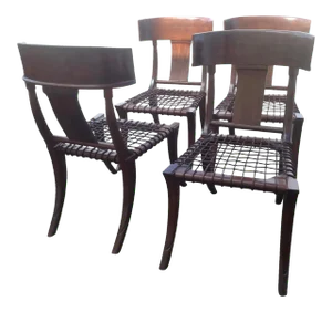Modern Mid Century Klismos Style Walnut Dining Chairs - Set of 4
