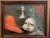 Overview: Up for sale is an incredible still life oil painting on stretched canvas depicting a theater mask, a Robin-Hood...