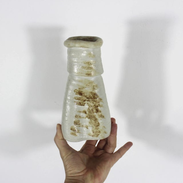 Vintage Organic Modern Studio Neutral Pottery Vase For Sale - Image 9 of 9