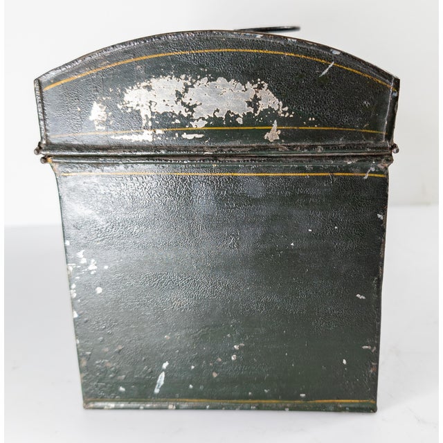 Green 19th Century Folk Art Americana Primitive Toleware Document Box With Church and Figures For Sale - Image 8 of 16