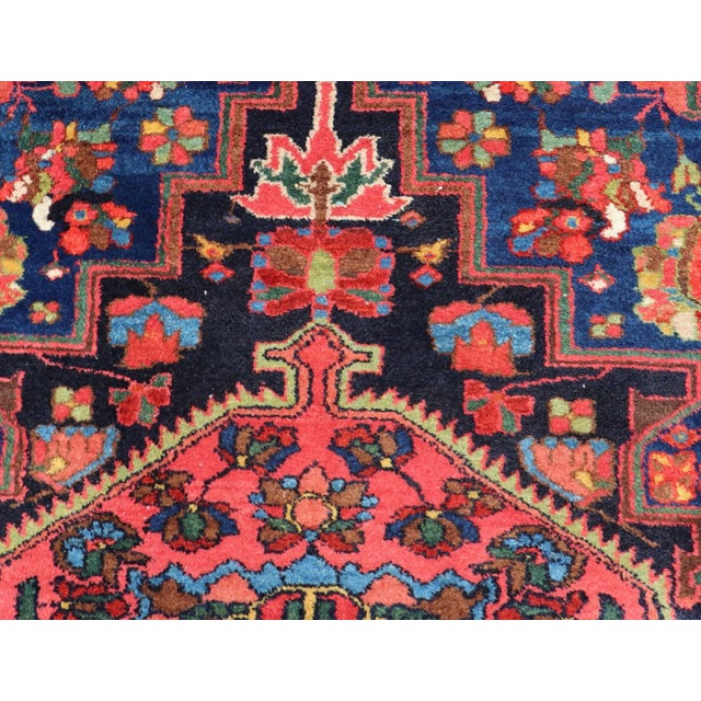Textile Antique Persian Hamadan Rug With Medallion and Geometric Design in Multicolor 3'8"x4'9" For Sale - Image 7 of 10
