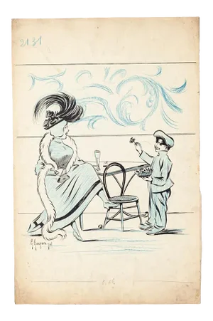 Cafe - Original Drawing on Paper by G. Garguer - 20th Century 20th Century