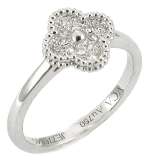Van Cleef & Arpels Sweet Alhambra Diamond 18k White Gold Ring w/Cert - Size 5