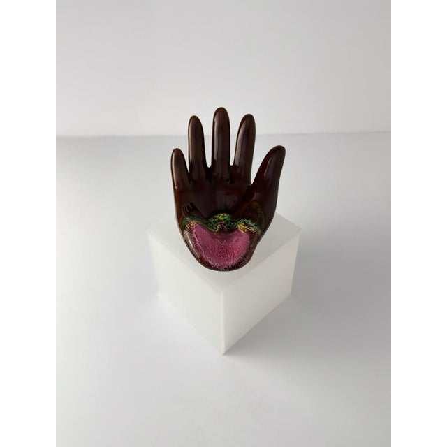 Brown Hand-Shaped Ceramic Dish from Vallauris, 1960s For Sale - Image 8 of 10