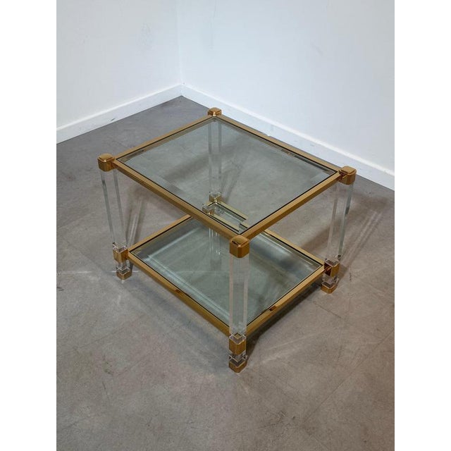 Vintage Brass and Acrylic Glass Side Table For Sale - Image 4 of 4
