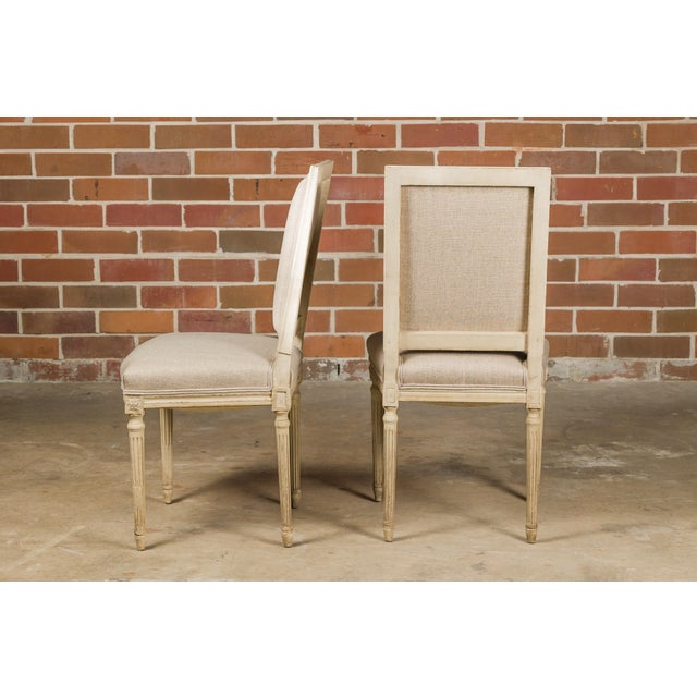 Cream Pair of French Louis XVI Style 1920s Painted Side Chairs with Fluted Legs For Sale - Image 8 of 12