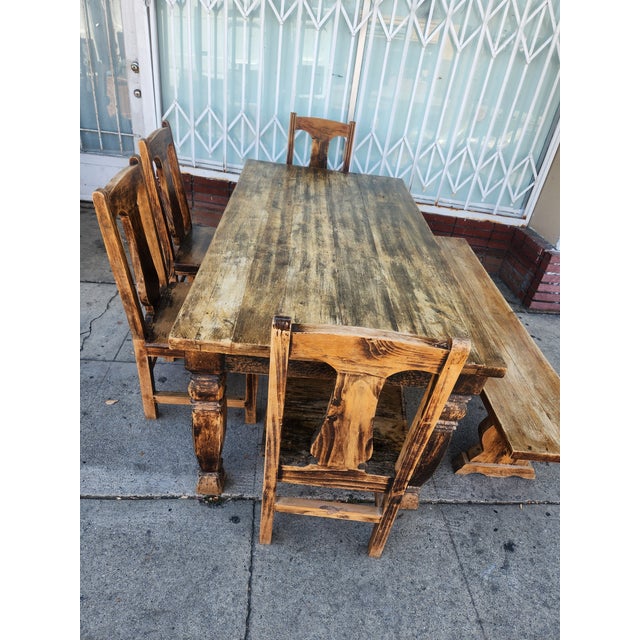 1980s Solid Pine Wood Dining Set For Sale - Image 9 of 12